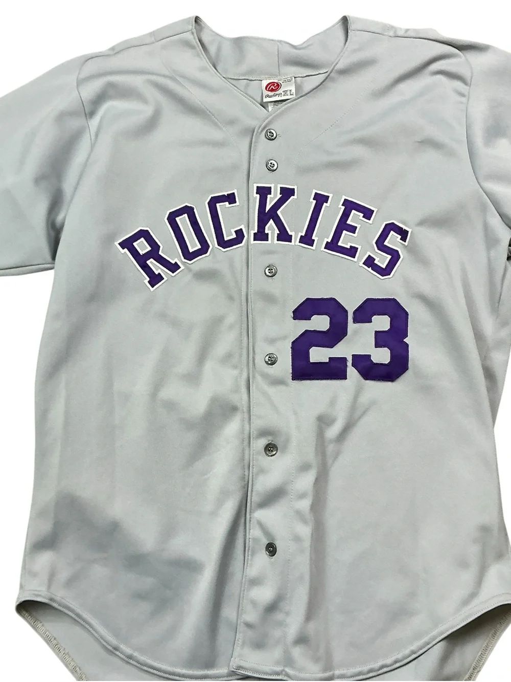 Vintage Colorado Rockies MLB Rawlings purple and gray #23 fan jersey